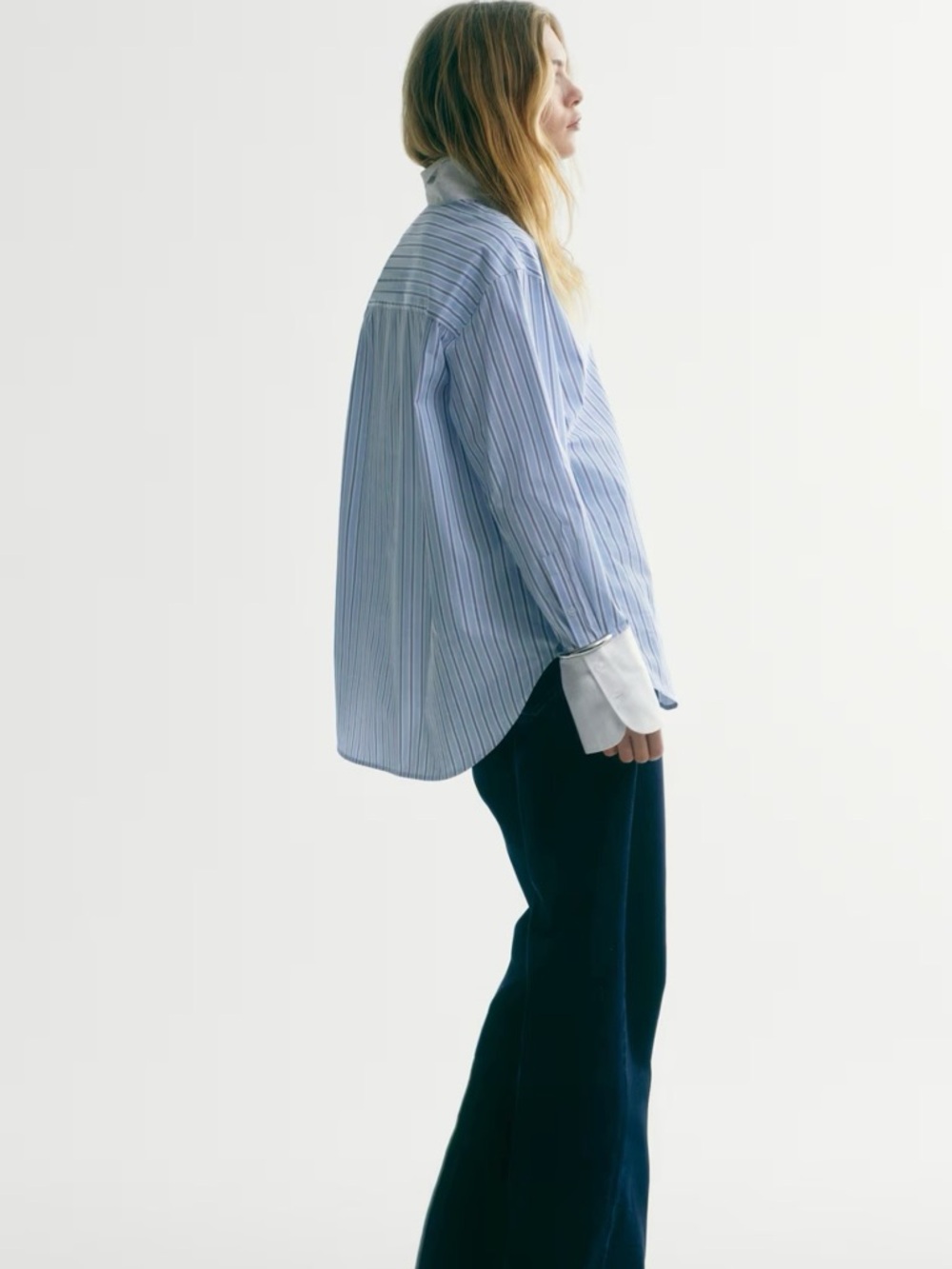 100%Cotton Blue Pinstripe Button-Up Shirt